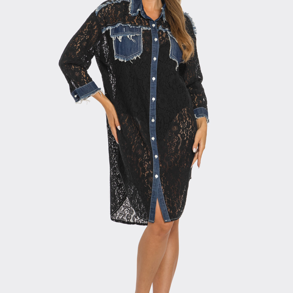 Dahlia Lace & Denim Dress