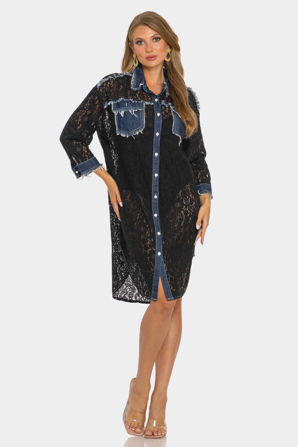 Dahlia Lace & Denim Dress