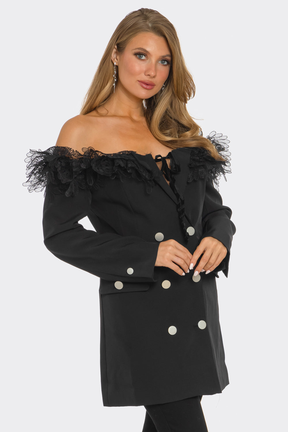 Off Shoulder Frill Blazer Dress