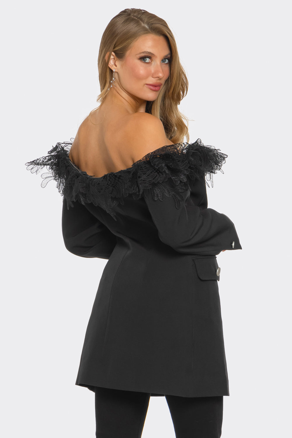 Off Shoulder Frill Blazer Dress